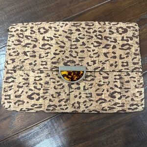 Leopard Print Clutch with Tortoise Shell Accent